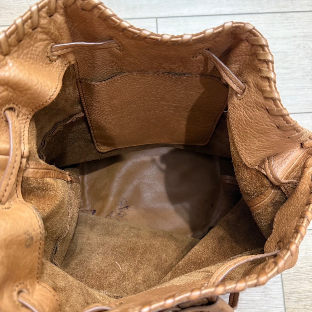 Vintage Rare Polo Ralph Lauren Leather Fringe Bucket Bag Purse Western Boho - Picture 11 of 12